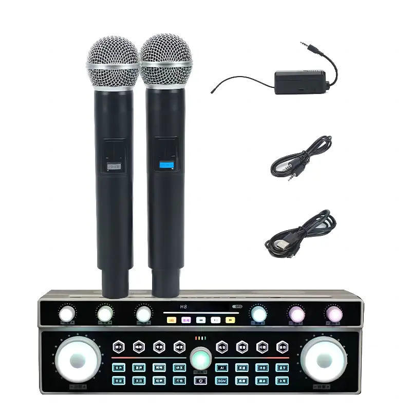 H8 Siaran Langsung Digital Audio Khusus Telepon Seluler Bernyanyi Kartu Suara Karaoke All-In-One Mikrofon Kit Peralatan Rumah Ktv