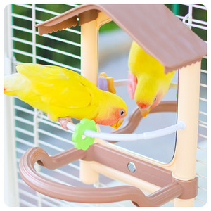 Espejo Decorativo con Sonido de Pájaro para Jaula, Accesorio Colgante para Pájaros, Juguete para Periquitos, Cotorras y Otras Aves, Diseño de Piel de Tigre y Peonía, Redondo - Product Image 3