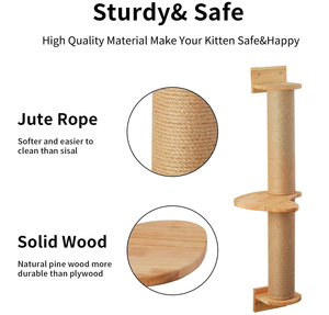Árbol de Actividades con Postes Rascadores, Rascador de Yute Montado en la Pared, Hamaca de Pino - Product Image 3