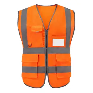 Mesh Hi Vis Printing Reflect Orange Vest kids Warning Safety Reflective Vest With Pockets High Visibility Vest