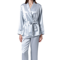 Ensemble pyjama en soie pour femme, vente en gros, manches longues, col en V, bonne qualité