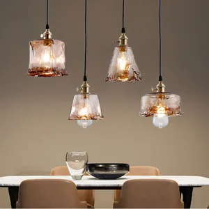 Mode Modern B & B bar ruang makan lampu gantung kaca kreatif trapezoid cafe ruang tamu lampu liontin garis ikan