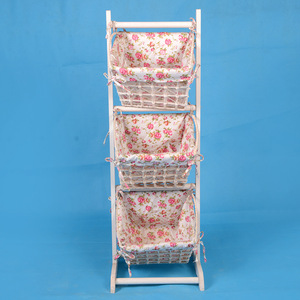 Wooden <b>Storage</b> Rack With Floral <b>Baskets</b> 36x36x106cm Standing Type Bedroom Organizer - Product Image 2
