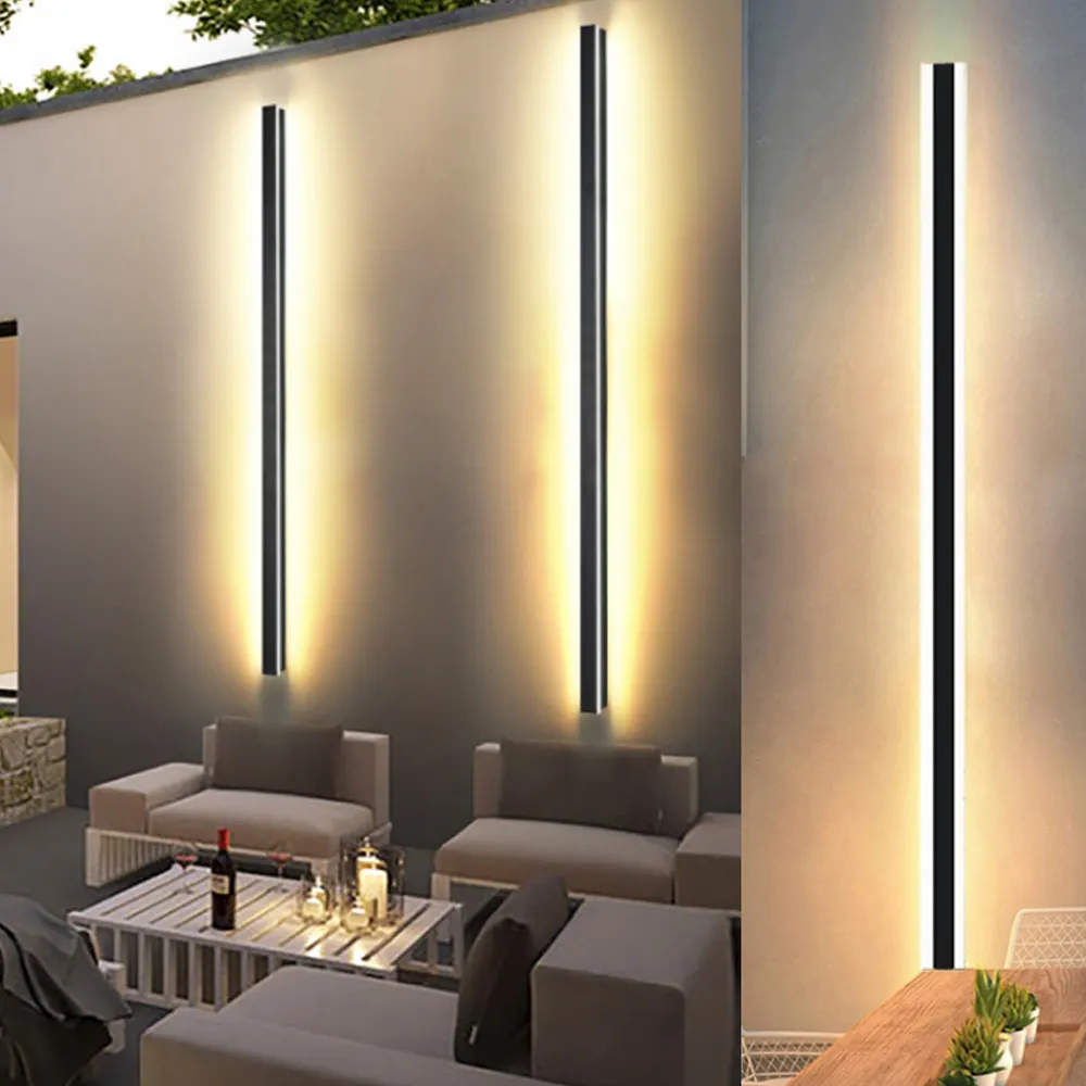 110V 220V moderno exterior Linear Strip parede lâmpada 3000K quente jardim branco sconce longo LED parede luz