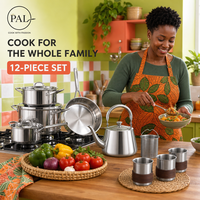 PONEL NOUVEAU Ensemble de cuisine 12 pièces en acier inoxydable 304 avec bouilloire, infuseur, casserole, poêle et tasses à double paroi