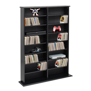 Meuble de rangement multimédia certifié BSCI, double <span class=keywords><strong>colonne</strong></span>, pour <span class=keywords><strong>CD</strong></span>/DVD, étagère de rangement multimédia, autoportant, <span class=keywords><strong>noir</strong></span>, organisateur de jeux - Product Image 1