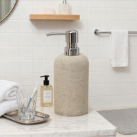 Ensemble d'accessoires de salle de bain en résine texturée beige mat de haute qualité, 3 pièces, avec distributeur de savon, gobelet et plateau organisateur