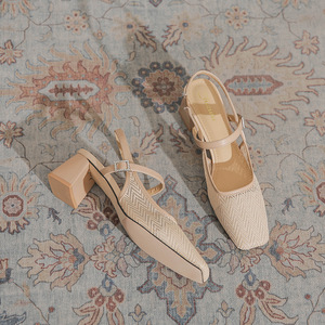 Zapatos Mary Jane con Diseño Geométrico, Punta Cuadrada, Tacón Cuadrado, Correa con Hebilla, Zapatos de Tacón Alto Transpirables para Mujer - Product Image 4