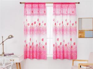 東南アジアで人気のチューリップ柄プリントシェードウィンドウカーテンパネル、フローラバルコニーロッドポケットプリントカーテン、レーストリム付き - Product Image 4