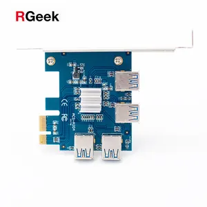RGeek PC PCIe 1 zu 4 16X Card Riser PCI-E 1X zu 4 USB 3.0 PCI-E Adapter Port Card Multiplier