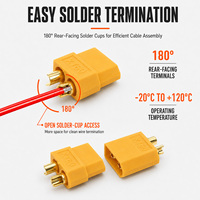 Conector XT60 al por mayor, macho chapado en oro de latón con carcasa de nailon amarilla, hembra de 2 pines, adaptador de alta corriente para batería
