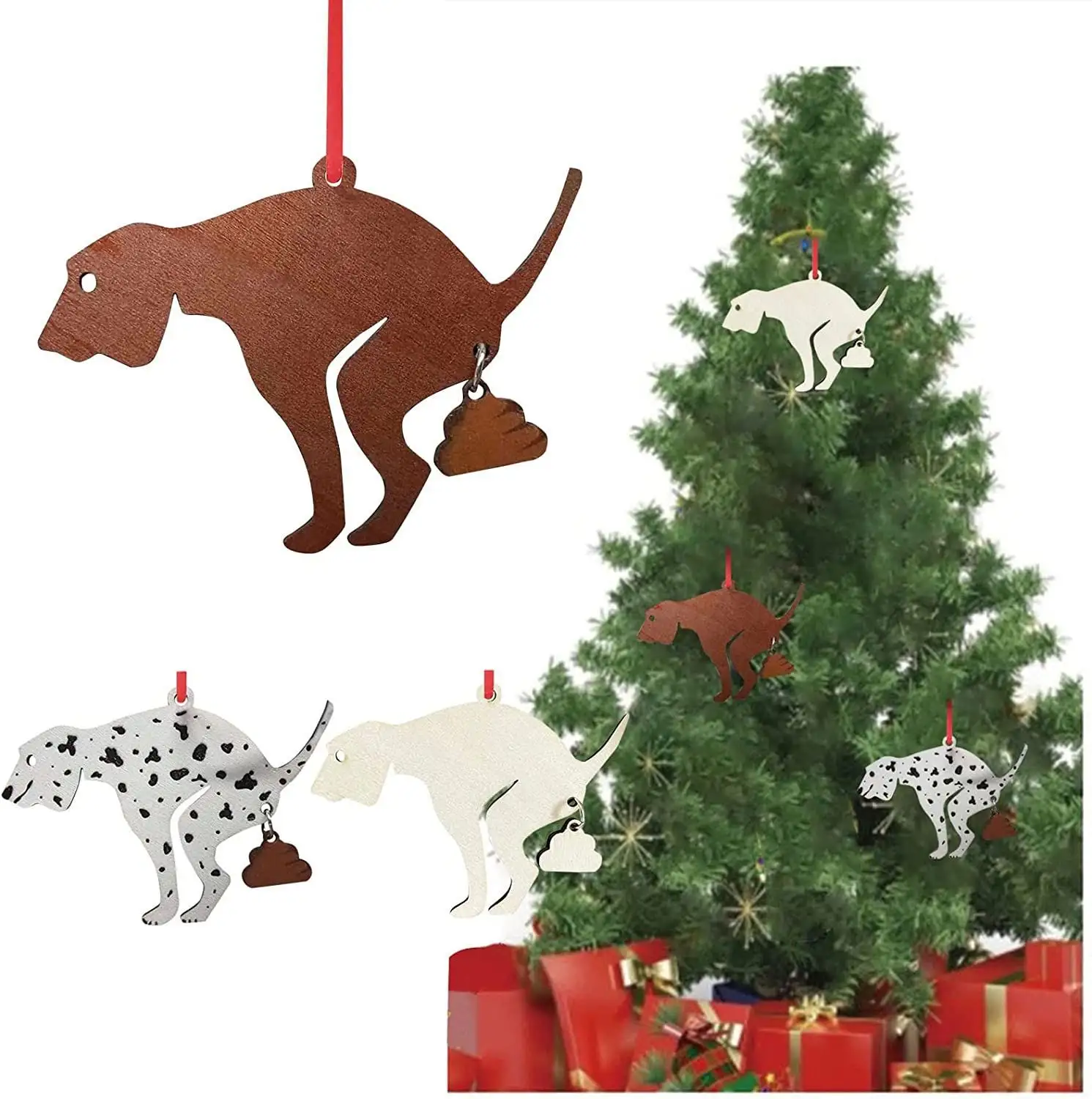 Christmas Hanging Decoration Funny Dog Pendant Pet Wooden Sign Tags Wood Puppy Pendant for Christmas Tree Decor Dog Car Pendant