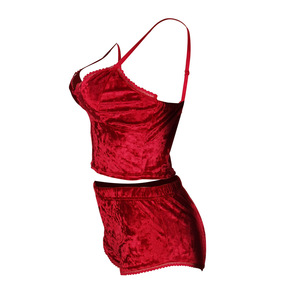 En Oferta, Conjunto de Pijama de Verano Informal para Mujer, con Tirantes Finos y Pantalones Cortos de Terciopelo, a la Moda - Product Image 3