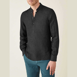 Camisa de hombre de lino y algodón de diseño turco al por mayor, camisas casuales con bolsa de pasta de verano sólida Henry tamaño EE. UU. con logotipo personalizado/ - Product Image 1