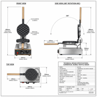 Machine à gaufres à bulles électriques en acier inoxydable, double, professionnelle, pour la fabrication de gaufres à bulles