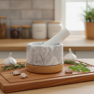 <span class=keywords><strong>Mortier</strong></span> et pilon en marbre gris 100% naturel pour l'écrasement de l'ail et des piments, écologique pour la cuisine et la maison - Product Image 2