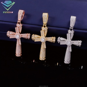 VVS Moissanite Diamond 925 <b>Silver</b> Rose Yellow Gold Plated Cross Pendant <b>for</b> Hip Hop <b>Mens</b> - Product Image 3