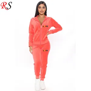 Survêtement élégant avec fermeture éclair complète pour femme, ensemble de Jogging en velours Orange, bon marché, Offre Spéciale