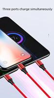 Câble de charge rapide 3 en 1 Type-C/Micro USB avec conducteur en cuivre pur, 1,2 m, tressé en nylon, 3 ports pour téléphones mobiles et appareils électroniques