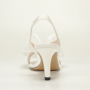 Sandales blanches en organza pour femmes avec grand nœud et bride de cheville, à bout rond ouvert et talon aiguille, chaussures de mariée - Product Image 6