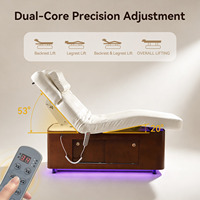 Lit de beauté électrique moderne extra large et long à 4 moteurs avec coussin chauffant en latex, lumière ambiante violette, base en contreplaqué, pour salon, soins du visage, salon de beauté