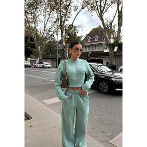 Survêtement à capuche Doutzen Aqua Green coupe-vent respirant grande taille décontracté vintage hiver jogging imprimé logo brodé uni - Product Image 4