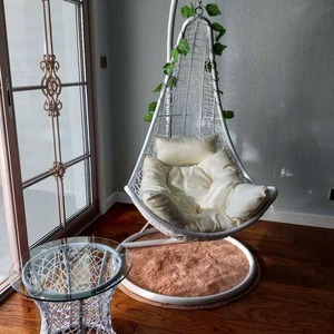 Sillón Colgante Tipo Cesta, Columpio de Hierro, <span class=keywords><strong>Cuna</strong></span> para Adultos, Diseño de Nido de Pájaro, Mueble de Interior/Exterior para Balcón, Mueble Metálico con Diseño Pastoral y Cojín - Product Image 3