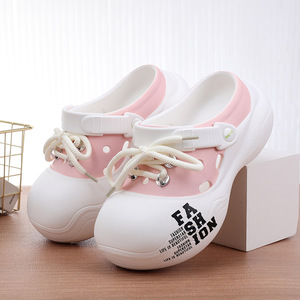 Crocs à la mode pour femmes, chaussures à semelle épaisse, à bout fermé, à enfiler, avec lacets, blanc, noir, beige, rose, 35-40, antidérapantes, pour l'extérieur - Product Image 3