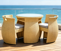 Ensemble de table et chaises de jardin en rotin moderne avec sièges rembourrés, structure en métal, 2 places, pour jardin, terrasse, balcon