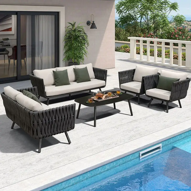 Nordic Sofa Kombination Außenbereich Garten Hof Villa Wohnzimmer Sonnendichtes Teetisch Terrasse Kleines Zimmer Rattan-Möbel