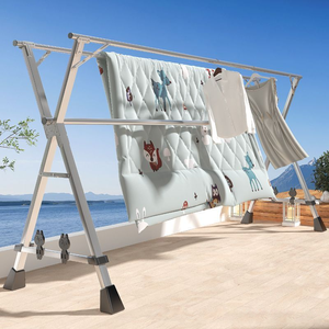 Cintre pliant de Type tige télescopique en acier inoxydable pour l'<span class=keywords><strong>intérieur</strong></span> et l'extérieur avec porte-chaussures pour sécher les vêtements, manteau et couette - Product Image 2