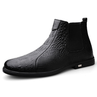 Bottines Chelsea d'hiver pour hommes en cuir véritable à bout rond, respirantes, antidérapantes, à enfiler, chaussures tendance