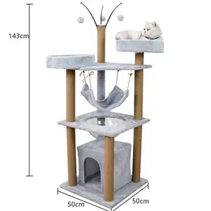 핫 세일 도매 대형 럭셔리 인기있는 애완 동물 집 스크래치 등반 선반 스크래치 타워 고양이 나무 집 큰 나무 고양이 타워