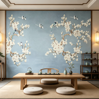 Wallpaper Mural Bunga Magnolia Putih dan Burung dengan Latar Belakang Biru Muda, Penutup Dinding Kustom untuk Ruang Tamu dan Kamar Tidur