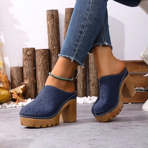<span class=keywords><strong>Zapatos</strong></span> de Tacón Grueso con Diseño Calado para <span class=keywords><strong>Mujer</strong></span>, Talla Grande, Punta Redonda, Suela de PU Resistente, Estilo Casual, Sin Cordones - Product Image 2