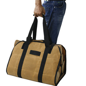 Porte-cheminée ciré bois de chauffage toile porte-bûches sac fourre-tout extérieur bûche fourre-tout grand sac de transport en bois avec poignées - Product Image 5