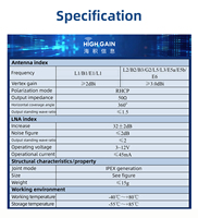 Antena GNSS Interna para Exteriores de Alta Ganancia, Resistente al Agua IP67, 32dB LNA, Polaridad RHCP, Compatible con GPS/BDS/Galileo