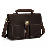 Sac à bandoulière en cuir pour homme, style rétro, pour ordinateur portable, sacoche de luxe en cuir véritable Crazy Horse, grande capacité