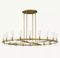 Lustre LED rond moderne de luxe nordique avec cadre en cuivre, verre et laiton réglable pour salon
