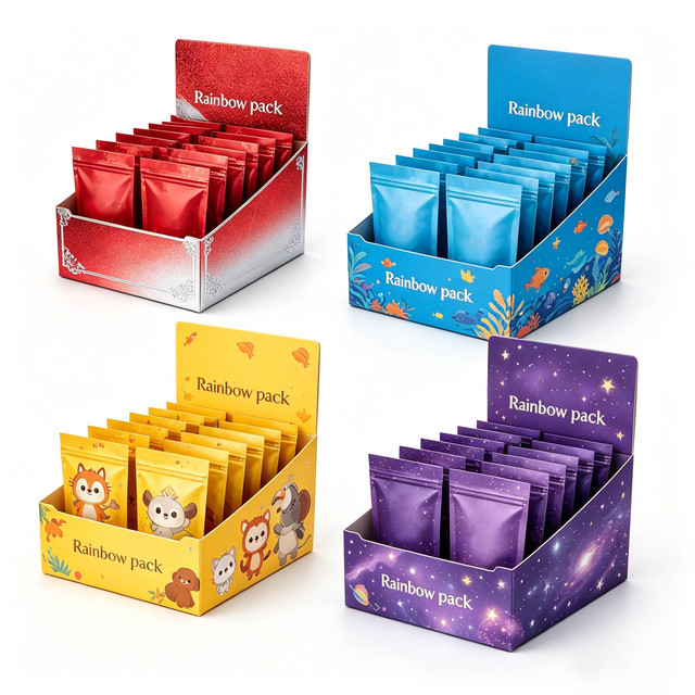 Custom Printed Display Box with Stand up Pouches Resealable Mylar Bags Retail Packaging