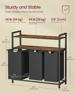 VASAGLE <strong>Laundry</strong> <strong>Basket</strong> with Shelf Removable <strong>Laundry</strong> Bag <strong>3</strong> Compartments <strong>Laundry</strong> Hamper with 2 Shelves - Product Image 4