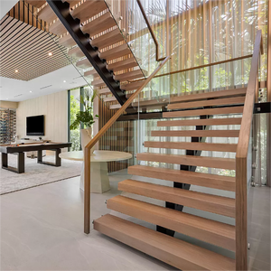 Escalier en métal en forme de U de qualité villa avec marches en bois flottantes et garde-corps en acier, fabrication sur mesure <span class=keywords><strong>par</strong></span> une usine professionnelle - Product Image 2