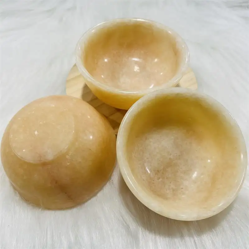 Wholesale Natural Gemstone Hand Carved Yellow Calcite Crystal Bowl Carvings Quartz For Decoration
