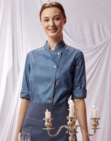 Vêtements de travail haut de gamme pour femmes chefs, uniformes de restaurant d'hôtel à manches trois-quarts, uniformes en jean à quatre bandes