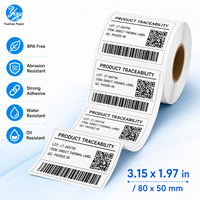 Étiquettes thermiques portables 80x50mm, rouleau d'étiquettes thermiques directes à revêtement supérieur, autocollantes pour codes-barres, entrepôt, usine, directement de la fabrique