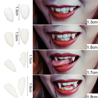 Dents artificielles de vampire effrayantes en gros, décoration de fête d'Halloween, accessoires de dentiers, crocs de zombie, dents de diable avec gencive dentaire