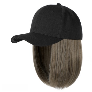 Casquette de baseball avec perruque intégrée, coiffure bob désordonnée, casquette à cheveux courts Bobo - Product Image 1