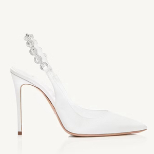 Sandales à talons hauts pour femmes, grande taille 45, été, bout pointu, chaîne en strass, bride arrière, talon aiguille, slingback, pour pieds larges - Product Image 5