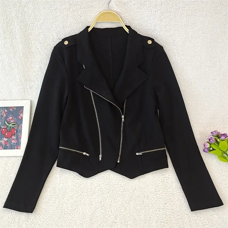 The Latest Design Fashion Short Black Cool Girl Style Zipper Decoration Autumn Clothes