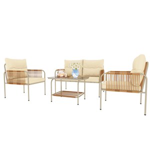 Set di Mobili da Giardino AJUNION in 4 Pezzi, Arredamento da Esterno in Rattan Resistente alle Intemperie, Set da Balcone con Struttura in Metallo - Product Image 1